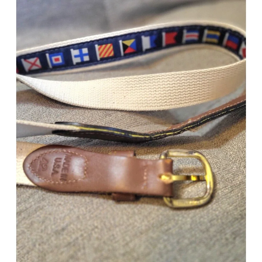 Men's Belt Zep Pro US Made Flags Navy Canvas Brass Buckle Dad Classic Size 42